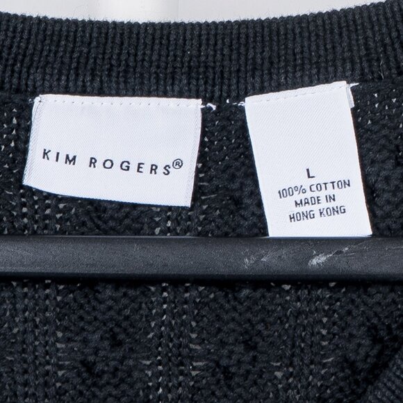 Kim Rogers Cardigan Sweater L Womens Black Duster Cotton Buttons Knit Pockets - Picture 4 of 5